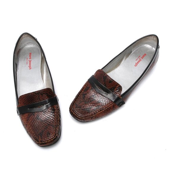Marc Joseph Glossy Leather Snakeskin Print Loafers Flats Casual Shoes Brown - Picture 11 of 13